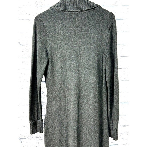 Michael Kors Women Sz L Gray Faux Wrap Sweater Dress Buckle Cowl Neck Ribbed T4 - Picture 8 of 12
